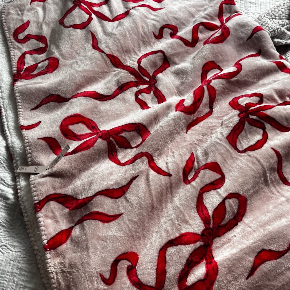 Victoria's Secret Red and Gray Bow Blanket